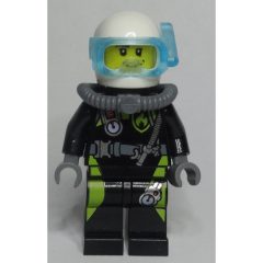 Minifigurka LEGO Diver, Man, Black and Lime Wetsuit, White Helmet and Mask, Stubble