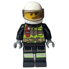 Minifigurka LEGO Fireman, Safety Vest with Flashlight, Pocket, and Belt, White Helmet with Visor