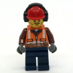 Minifigurka LEGO Construction Worker, Orange Safety Vest with Zipper and Pockets, Red Hard Hat with Ear Defenders, Stubble