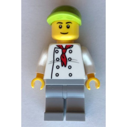 Minifigurka LEGO Chef, Red Neckerchief, Light Bluish Gray Legs, Lime Cap