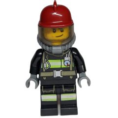 Minifigurka LEGO Fireman, Black Fire Suit with Gauge and Straps, Dark Red Helmet, Breathing Apparatus, Airtanks, Stubble and Scar