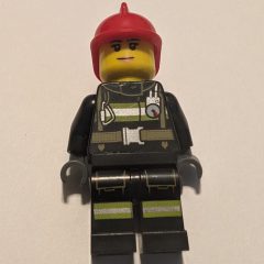 Minifigurka LEGO Firewoman, Black Fire Suit with Gauge and Straps, Red Helmet