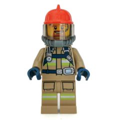 Minifigurka LEGO Fireman, Dark Tan Fire Suit with Gauge and Straps, Red Helmet, Breathing Apparatus, Airtanks, Goatee Beard
