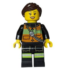 Minifigurka LEGO Firewoman, Orange Safety Vest with Radio, Dark Brown Hair