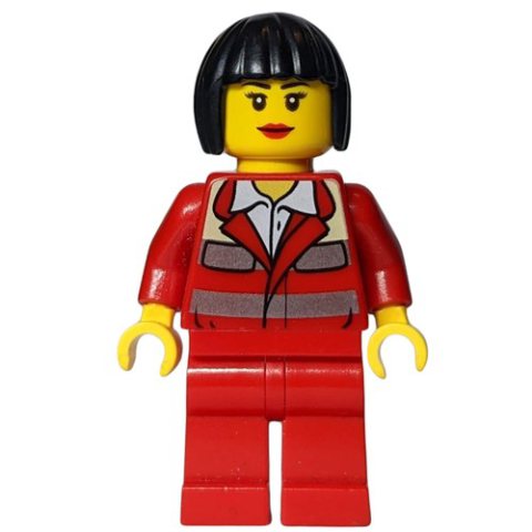 Minifigurka LEGO Paramedic, Woman, Red Uniform, Black Hair