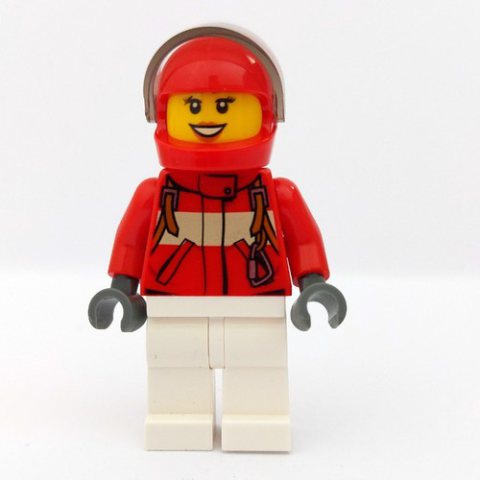 Minifigurka LEGO Paramedic, Woman, Red Jacket, White Legs, Red Helmet with Visor