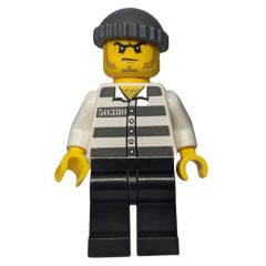 Minifigurka LEGO Criminal, Prison Shirt with #50380, Black Legs, Dark Bluish Gray Hat