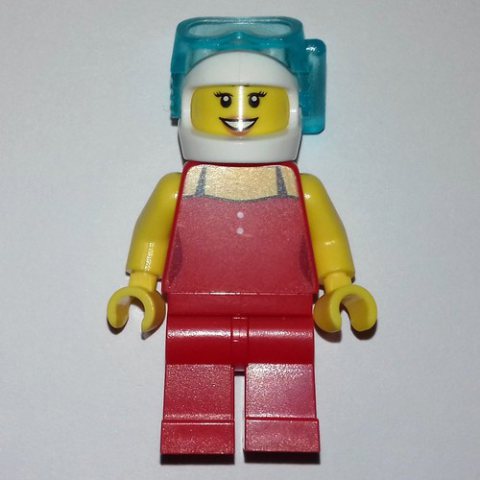 Minifigurka LEGO Woman, Red Swimsuit, White Helmet with Divers Mask