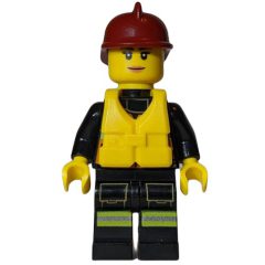Minifigurka LEGO Firewoman, Orange Safety Vest with Radio, Red Helmet, Yellow Life Vest