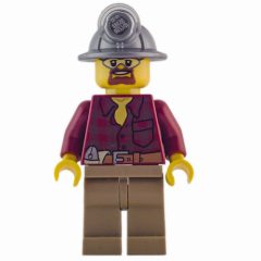 Minifigurka LEGO Miner, Dark Red Flannel Shirt, Dark Tan Legs, Mining Hat, Goatee Beard and Goggles