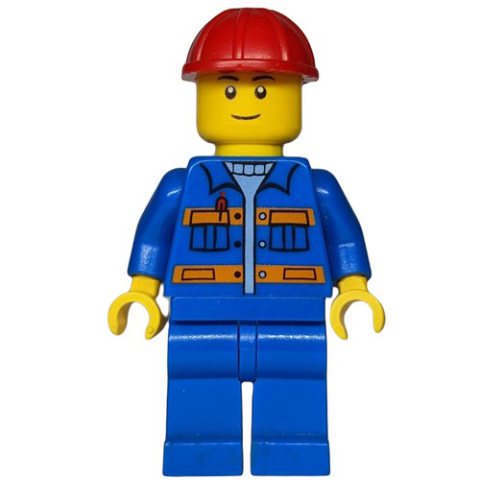 Minifigurka LEGO Construction Worker, Blue Jacket with Orange Stripes, Blue Legs, Red Hard Hat