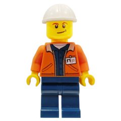 Minifigurka LEGO Miner, Open Orange Jacket with ID Badge, White Hard Hat