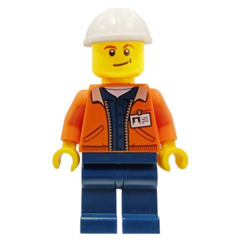 Minifigurka LEGO Miner, Open Orange Jacket with ID Badge, White Hard Hat