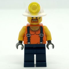 Minifigurka LEGO Miner, Orange Vest with Suspenders, Mining Hat, Goatee Beard and Dirty