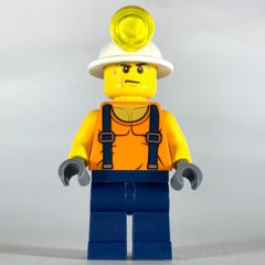 Minifigurka LEGO Miner, Orange Vest with Suspenders, Mining Hat, Sweat Drops