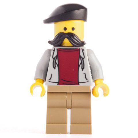 Minifigurka LEGO Light Bluish Grey Torso, Dark Tan Legs, Mustache, Barrett