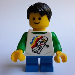 Minifigurka LEGO White Torso with Space Figure, Blue Legs, Black Hair