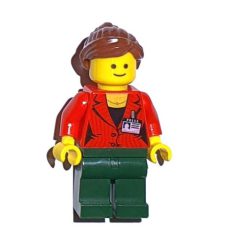 Minifigurka LEGO Red Torso, Dark Green Legs, Reddish Brown Hair