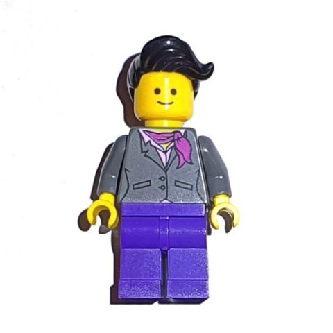 Minifigurka LEGO Dark Bluish grey Torso, Jacket, Dark Purple Legs, Black Hair
