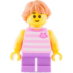 Minifigurka LEGO Kid, Bright Pink Torso, Medium Lavender Legs, Medium Nougat Hair
