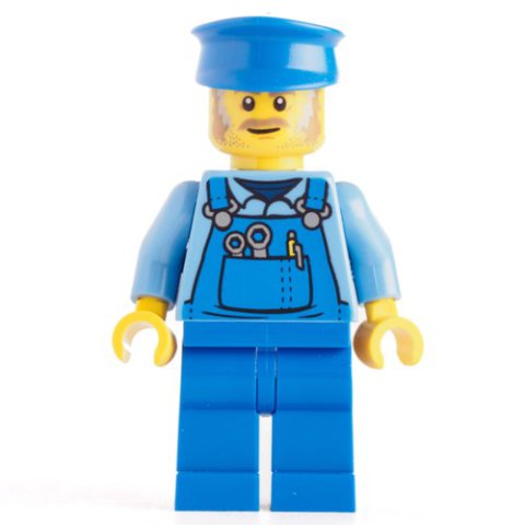 Minifigurka LEGO Mechanic, Medium Blue Torso, Blue Overall, Blue Hat