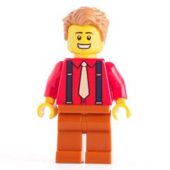 Minifigurka LEGO Red Torso, Dark Orange Legs, Medium Nougat Hair