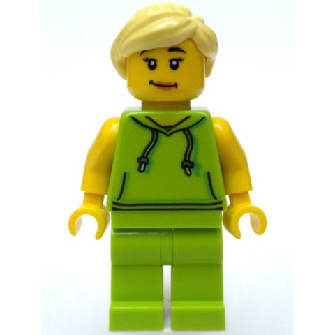 Minifigurka LEGO Lime Torso, Lime Legs, Bright Light Yellow Hair