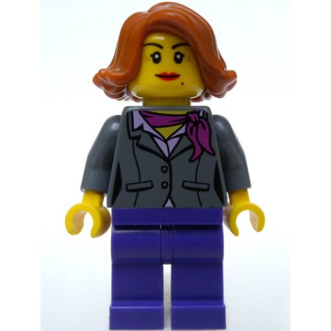 Minifigurka LEGO Dark Bluish grey Torso, Jacket, Dark Purple Legs, Dark Orange Hair