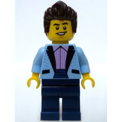 Minifigurka LEGO Bright Light Blue Torso, Dark Blue Legs, Dark Brown Hair