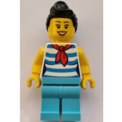 Minifigurka LEGO White Torso, Medium Azure Legs, Black Hair