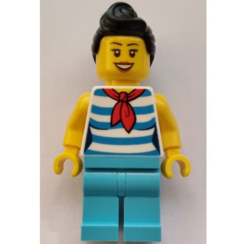 Minifigurka LEGO White Torso, Medium Azure Legs, Black Hair