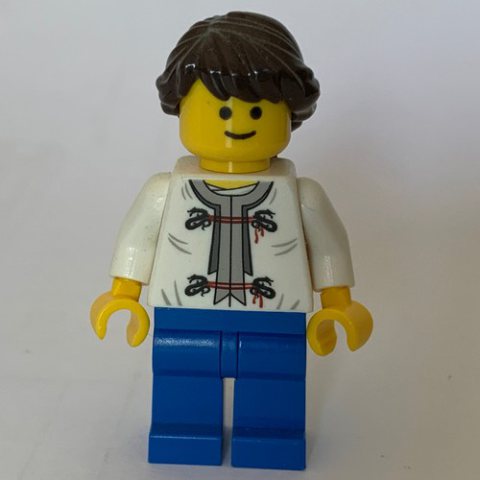 Minifigurka LEGO White Torso, Blue Legs, Dark Brown Hair