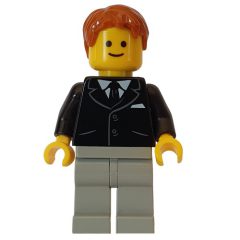 Minifigurka LEGO Black Torso Jacket, Light Bluish Gray Legs, Dark Orange Hair
