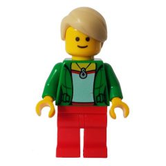 Minifigurka LEGO Green Torso, Red Legs, Tan Hair