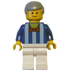 Minifigurka LEGO Man, Blue Torso, White Legs, Light Bluish Grey Hair