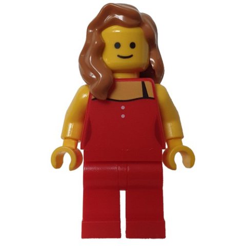 Minifigurka LEGO Red Torso, Red Legs, Medium Nougat Hair