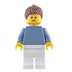 Minifigurka LEGO Sand Blue Torso, White Legs, Reddish Brown Hair
