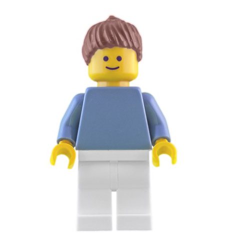 Minifigurka LEGO Sand Blue Torso, White Legs, Reddish Brown Hair