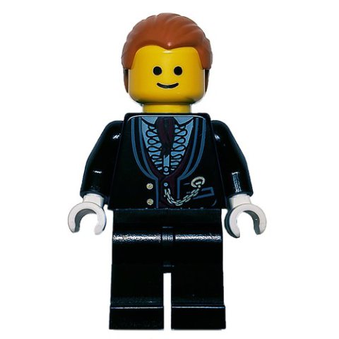 Minifigurka LEGO Black Torso Jacket, Black Legs, Medium Nougat Hair