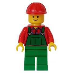 Minifigurka LEGO Red Torso, Green Overall, Red Hat