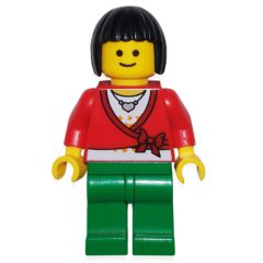 Minifigurka LEGO Red Torso, Green Legs, Black Hair