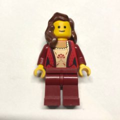 Minifigurka LEGO Red Torso, Dark Red Legs, Reddish Brown Hair