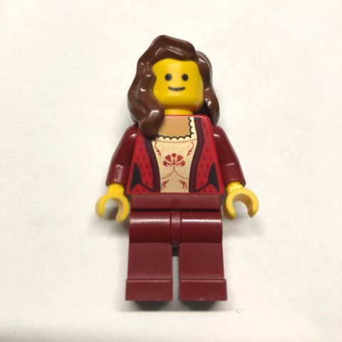 Minifigurka LEGO Red Torso, Dark Red Legs, Reddish Brown Hair