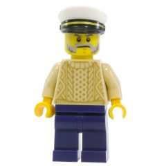 Minifigurka LEGO Tan Torso Sweater, Dark Blue Legs, Captain Hat