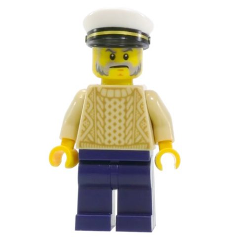 Minifigurka LEGO Tan Torso Sweater, Dark Blue Legs, Captain Hat