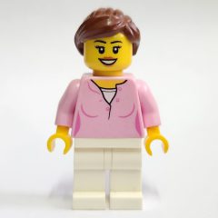 Minifigurka LEGO Bright Pink Torso, White Legs, Reddish Brown Hair