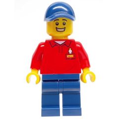 Minifigurka LEGO LEGOLAND Employee, Red Torso, Dark Blue Legs, Dark Blue Cap