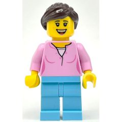Minifigurka LEGO Bright Pink Torso, Medium Azure Legs, Dark Brown Hair
