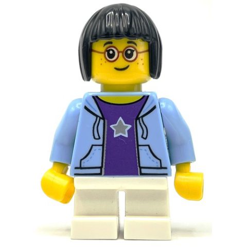 Minifigurka LEGO Kid, Bright Light Blue Torso, White Legs, Black Hair