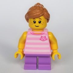 Minifigurka LEGO Kid, Bright Pink Torso, Medium Lavender Legs, Medium Nougat Hair